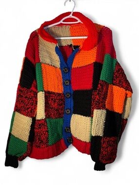 Handmade Multicolor Patchwork Crochet Cardigan Sweater